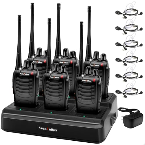 Walkie Talkies 6 Pack with Charging Base, 16 Channel Two Way Radio | Auto Squelch & VOX Hands-Free Walkie Talkies with 6-Way Charger, Rechargeable 1500mAh Li-ion Battery & Earpiece Sets