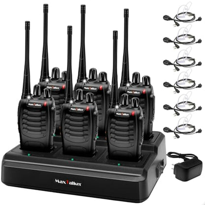 Walkie Talkies 6 Pack with Charging Base, 16 Channel Two Way Radio | Auto Squelch & VOX Hands-Free Walkie Talkies with 6-Way Charger, Rechargeable 1500mAh Li-ion Battery & Earpiece Sets