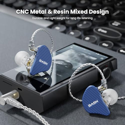 BASN Mix-PD in Ear Monitor,Planar Driver+Dynamic Driver 2-Pin Cable,Blue | Two Mixed Drivers IEM with CNC Crafted Metal Cover, Wired Detachable 0.78mm 2-Pin Silver Plated OFC Cable for Musicians - color: Blue