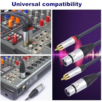1FT RCA Male to 3Pin XLR Female Audio Cable,Balance XLR Female to RCA Unbalanced Mixer Amplifier Audio Cable,24K Gold-Plated Plug/Heavy-Duty zinc Alloy Shell/Braided Shielded Cable-2 Pack - color: RCA M To XLR F, size: 1FT