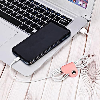 KALIONE 하트 코드 오거나이저 3팩 랩 매니저, USB 케이블 오거나이저 보관 PU 가죽 이어폰 보관 스트랩 휴대용 가방 충전 케이블 홀더 귀여운 헤드폰 케이스 여성 여아용 선물