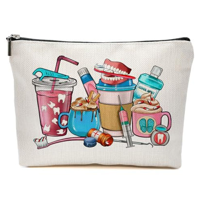 JIUWEIHU Dental Coffee Lover Makeup Bag, Funny Dentist Dental Cosmetic Bags | Travel Organizer Bag Zipper Pouch, Christmas Birthday Gifts for Dental Students Women Friend Colleague Sister - color: Multicolor 0061
