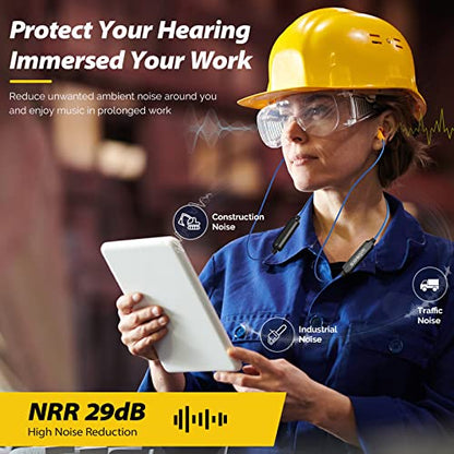 MIPEACE Bluetooth Work Earplugs Headphone,Wireless in-Ear Noise Isolating Earbuds,29dB Noise Reduction Headphone with Control,19+ Hours Battery for Lawn Mowing Safety Industrial Construction(Black) - color: Black