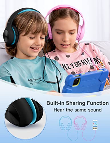 Nabevi BH100 Headphones for Kids, Over Ear, Wired, Hearing Protection, 85/94 dB Adjustable Volume Limit, Sharing Function, Microphone, Lightweight, Comfortable, [Sky Blue] - color: Sky Blue