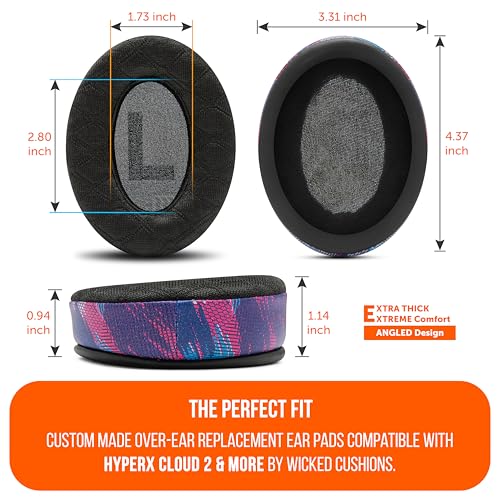 WC Freeze V2 Cloud - Angled Cooling Gel Earpads Compatible with HyperX Cloud Series by Wicked Cushions | Angled Pads for Extreme Comfort, New Freeze V2 Cooling Fabric, Extra Thick | Speed Racer - color: Speed Racer
