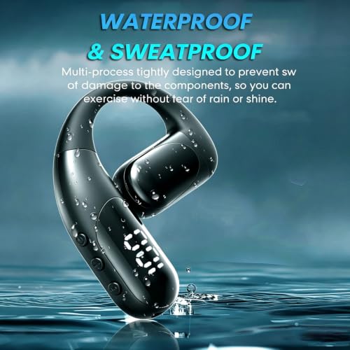 Xmenha Open Ear Headphones Bluetooth Earpiece Hands Free Blue Tooth Headset with Microphone Ear Piece One Single Ear Bluetooth Earbud Wireless Office Cell Phone Trucker Driver Headsets for Work - color: Blue