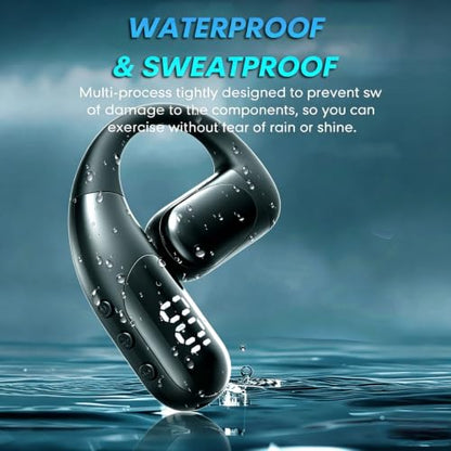 Xmenha Open Ear Headphones Bluetooth Earpiece Hands Free Blue Tooth Headset with Microphone Ear Piece One Single Ear Bluetooth Earbud Wireless Office Cell Phone Trucker Driver Headsets for Work - color: Blue