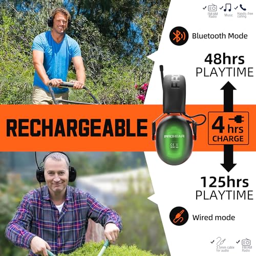 PROHEAR 033 2.0 Upgraded Bluetooth Hearing Protection AM FM Radio Headphones - 31SNR Noise Reduction Ear Muffs with Long-Lasting Stable Rechargeable Battery - 50 Hrs for Mowing Snowblowing - Orange - color: Af/Fm+bluetooth-orange