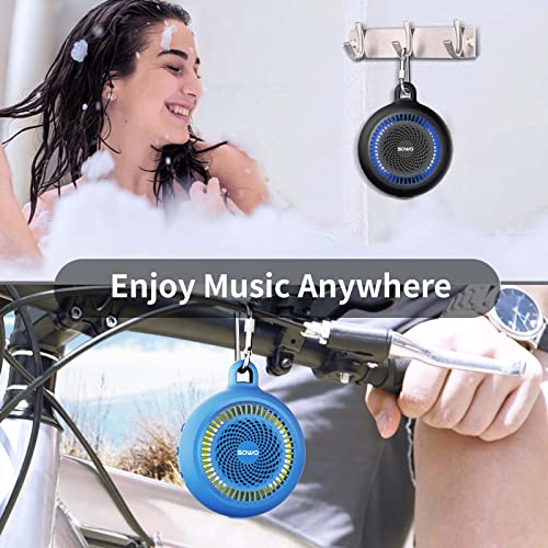 SOWO Shower Bluetooth Speaker Waterproof - Small Portable Wireless Clip Speaker with Louder Volume and Powerful Bass - Colorful Lights and 10H Playtime - Lightweight for Camping,Kayak,Boat - Blue | Louder Volume and Powerful Bass | Colorful Lights and 10H