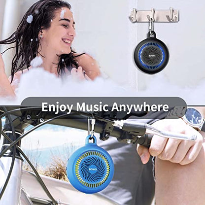SOWO Shower Bluetooth Speaker Waterproof - Small Portable Wireless Clip Speaker with Louder Volume and Powerful Bass - Colorful Lights and 10H Playtime - Lightweight for Camping,Kayak,Boat - Blue | Louder Volume and Powerful Bass | Colorful Lights and 10H