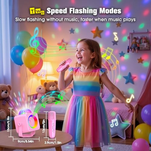 Mini Karaoke Microphone with Disco Light: Gifts for 3 4 5 6 7 8 9 10 11 12 Year Old Kids Girls Karaoke Machine 2 Microphones Toys for 3-15 Year Old Girl Birthday Gift Karaoke Machine for Family Party - color: Pink
