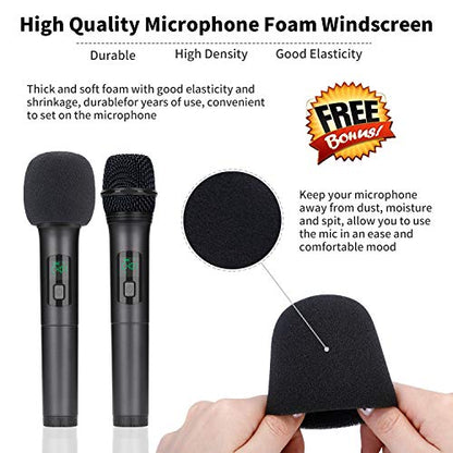 K380A Wireless Microphones - Dual UHF Handheld Cordless Mics with Rechargeable Bluetooth Receiver - Karaoke/Speech/Church (Elegant Black)