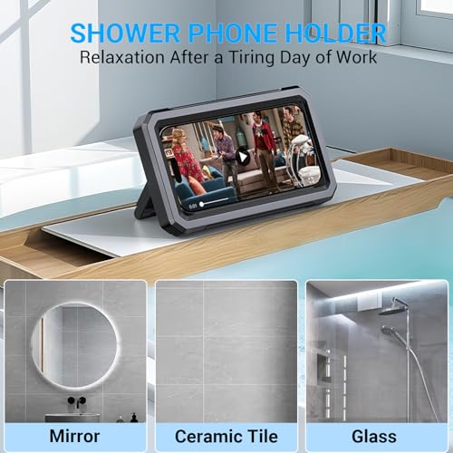 Coolpow Shower Phone Holder Waterproof【480°Rotatable】Retractable Adjustable Shower Phone Case Shower Stall Accessories for Bathroom Wall Phone Mount Stand Water Proof Anti Fog Case for 4-7"Cellphones - color: Black