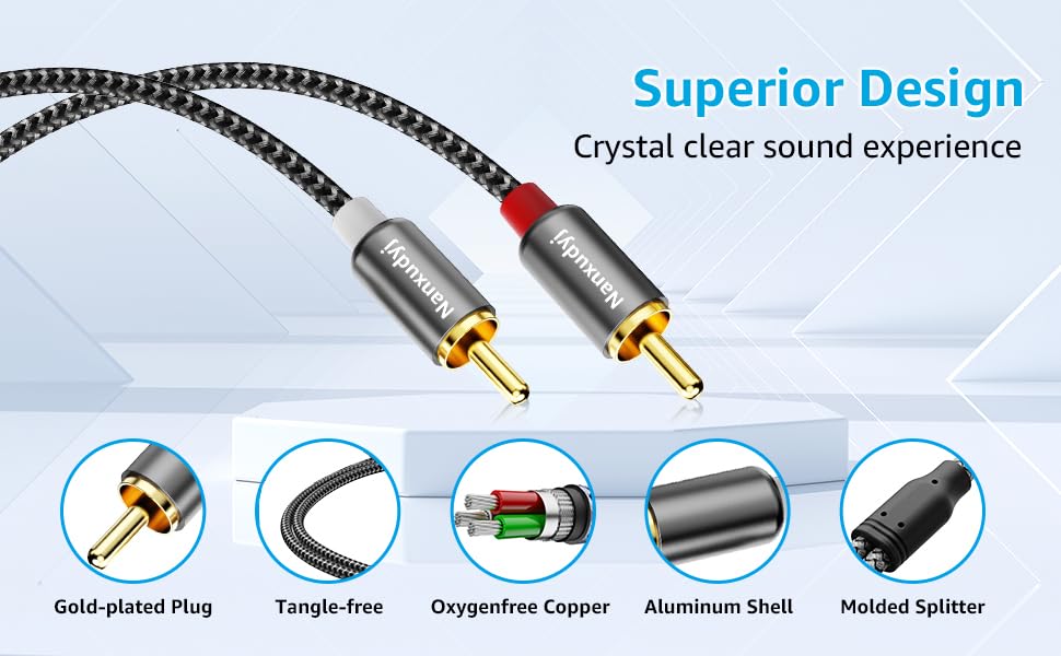 3.5mm to 2RCA Audio Cable 1ft,3.5mm AUX to 2RCA Audio Cable for Stereo Receiver Speaker Smartphone Tablet HDTV MP3 Player & More Stereo Cable Audiophiles Headphone 2RCA Cable - size: 1ft/0.3M