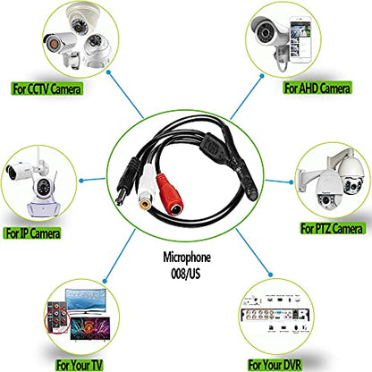 CCTV Microphone with Preamp, RCA Audio Out, 12V DC — Adjustable Gain — for DVR/NVR & IP Cameras (3Pack) - size: 3 Pack