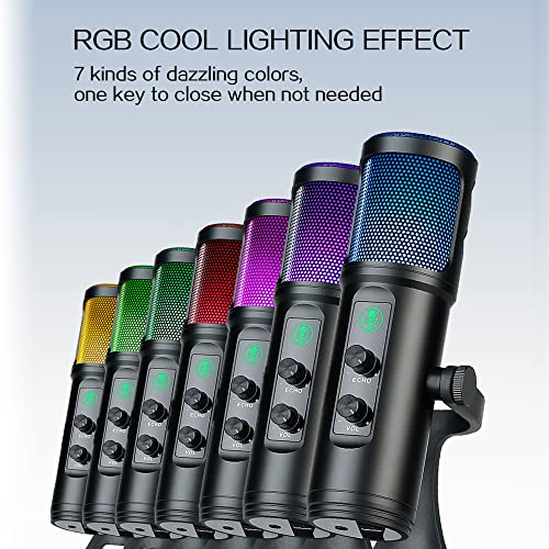 Andoer USB Condenser Microphone Cardioid Mic with RGB Lights One-Button Mute Headphone Real-time Monitoring with Desktop Mic Stand for Smartphone Laptop PC Live Streaming Video Conference Online