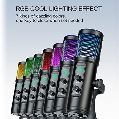 Andoer USB Condenser Microphone Cardioid Mic with RGB Lights One-Button Mute Headphone Real-time Monitoring with Desktop Mic Stand for Smartphone Laptop PC Live Streaming Video Conference Online