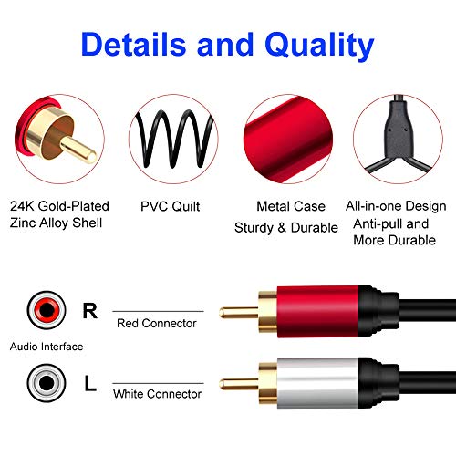 2RCA Male to 2RCA Male Stereo Audio Cable 3 ft,Dual Shielded Gold-Plated RCA Stereo Cable,Suitable for Home Theater, Amplifier, HDTV, Game Console, Hi-Fi System. (3ft/1m) - color: 3ft/1m