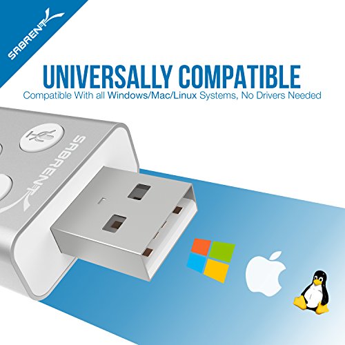 SABRENT Aluminum USB External 3D Stereo Sound Adapter for Windows and Mac. Plug and Play No Drivers Needed. [Silver] (AU-DDAS) - color: Silver