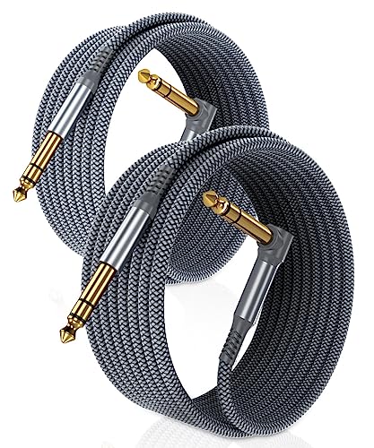 RUXELY 2Pack Right Angle 90 Degree 6.35mm TRS Instrument Cable and 6-Pack Guitar Patch Cables for Electric Guitar,Bass,Keyboard,Mixer,Amplifier/AMP,Speaker,Equalizer