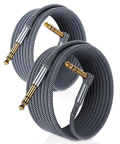 RUXELY 2Pack Right Angle 90 Degree 6.35mm TRS Instrument Cable and 6-Pack Guitar Patch Cables for Electric Guitar,Bass,Keyboard,Mixer,Amplifier/AMP,Speaker,Equalizer