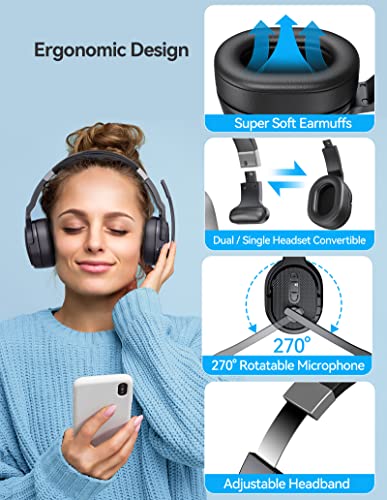 TECKNET Bluetooth Trucker Wireless Headset, Noise Cancelling Mic for Work | Single & Dual Ear, 50Hrs Battery, 3 EQ Music Modes, Clear Mic Wireless Headset for PC, Truck Drivers, Office & Call Center - size: OS-Dual Ear