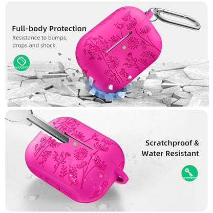 Lerobo for AirPods Pro 3 Case, Flower Engraved Soft Silicone Cover, Rose Pink - color: A-Rose Pink, size: AirPods Pro 3 Case