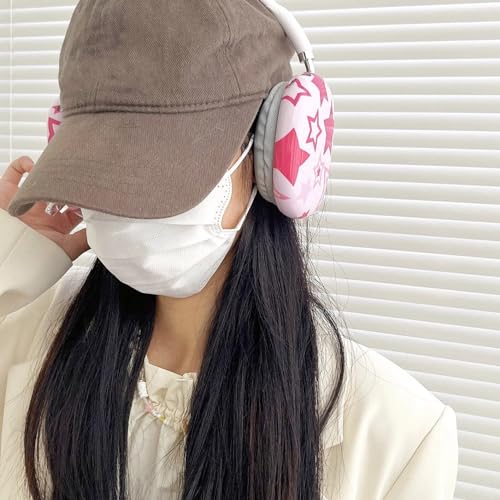 Case Compatible with AirPods Max Headphones, Soft TPU Cute Pink Star Pattern Anti-Scratch Protective Ear Cup Covers Headphone Cases for Woman Kids - color: pink stars