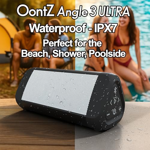 OontZ Angle 3 Ultra Gen 4 Bluetooth Speaker, 14W, 20Hr Playtime, IPX7 White | 14W Bluetooth speaker with fuller bass, 100-ft range, IPX7 waterproof and stereo pairing. - color: Black w/ White Grille