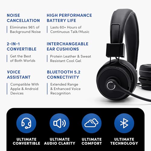 Blue Tiger Elite Ultimate 2-in-1 Bluetooth Headset - Dual & Single Ear | 2-in-1 Mono to Dual Headset with mic, wireless noise cancelling, high-fidelity sound, 60-hour talk time, USB-C, Bluetooth 5.2