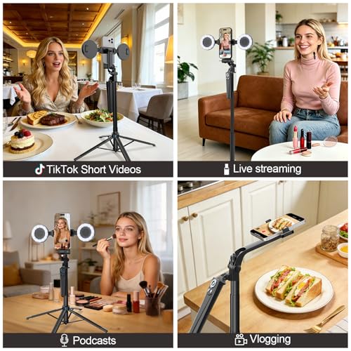 Content Creator Essentials Vlogging Kit for iPhone, Tripod & Wireless Mic | 71" Tripod with light, remote, selfie stick, phone stand. Designed for TikTok, YouTube, video recording