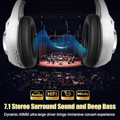 Ordtop 2.4GHz Wireless Gaming Headsets for PS5/PS4/Switch, 2026 RGB Noise Cancelling Over-Ear Headphones with 7.1 Surround Sound, 40mm Drivers, 276g Ultraligero, Memory Foam, 45H Gaming Headphones﻿ - color: White