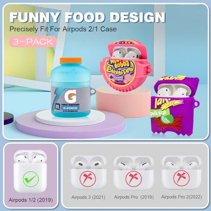 [3-Pack] Case for AirPods 2 Case Cute Funny, 3D Cartoon Food Design Silicone Airpods Case Cover Compatible for AirPods 2&1 with Cleaner Pen (Food Airpod Case)