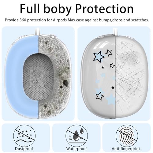 Silicone Case for AirPods Max Headphones, Clear Star Soft TPU Ear Cups Cover/Ear Pad Cover/Headband Protection for Apple AirPods Max USB-C/Lightning (2024/2020) (Blue) - color: Blue