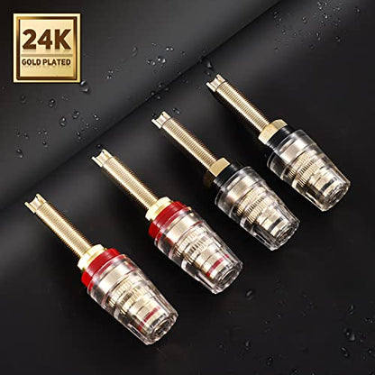 Facmogu 4PCS Black & Red Heavy Duty 5-Way Binding Post Banana Jacks 4mm, 24K Gold Plated Sold Brass Insulated Binding Post Banana Plugs, Speaker Amplifier Bindling Post Terminals - Long - size: Large-Long