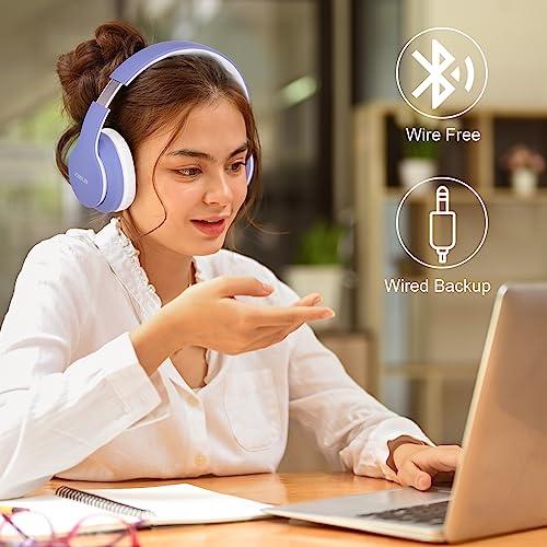 JOMILIN B9 Wireless Headphones Over-Ear, 60 Hours Playtime Lightweight Folding Hi-fi Stereo Bass Bluetooth Headset with Mic, Volume Control Headphones for iPad/Travel/Tablet/PC (Purple) - color: Purple