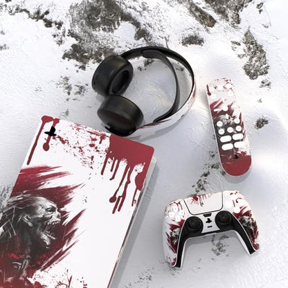 PlayVital Full Set Skin Decal for ps5 Console Digital Edition, Sticker Vinyl Decal Cover for ps5 Controller & Charging Station & Headset & Media Remote - Blood Zombie - color: Blood Zombie