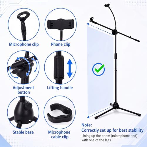 Sherr 2 Pcs Microphone Stand Boom Bulk, Adjustable Height Tripod Mic Stand with Dual Clip Foldable Universal Heavy Duty Tripod Holder for Live Stream Singing Stage (Mic1) - style: Mic1