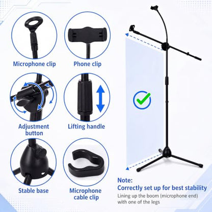 Sherr 2 Pcs Microphone Stand Boom Bulk, Adjustable Height Tripod Mic Stand with Dual Clip Foldable Universal Heavy Duty Tripod Holder for Live Stream Singing Stage (Mic1) - style: Mic1