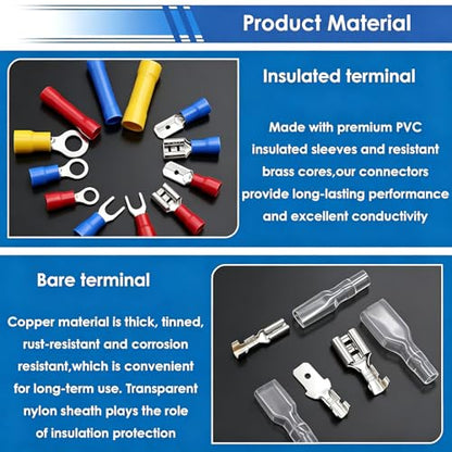 smseace 1100Pcs Wire Connectors Kit with Crimping Tool Packed in Handheld box 22-10AWG Insulated Wire Crimp Spade/Fork/Ring/Butt Electrical Speaker Wire Connector - size: 1100Pcs