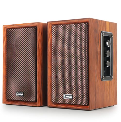 【2026 Upgraded】 Active Bookshelf Speakers – 40W Hi-Fi (DSP) Computer Speakers with Powerful Bass, Bluetooth/USB/RCA/AUX Inputs – 2.0 Wooden PC/TV Speakers for Laptop, Turntable