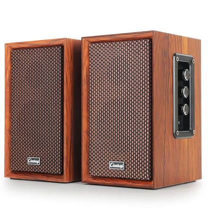 【2026 Upgraded】 Active Bookshelf Speakers – 40W Hi-Fi (DSP) Computer Speakers with Powerful Bass, Bluetooth/USB/RCA/AUX Inputs – 2.0 Wooden PC/TV Speakers for Laptop, Turntable