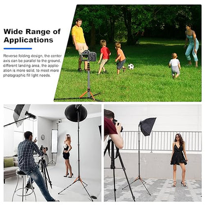 Soopho Portable Photography Light Stand Adjustable 7ft Aluminum Light Tripod Stand with 180° Reversible Leg Reversible Portable Studio Lighting Tripod ，Maximum Height 86.5“/220cm for Flsah Softboxes - color: Gold