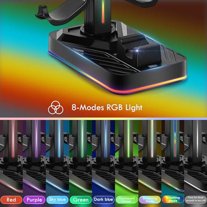 Controller Charger with Headphone Stand for Xbox Series X|S/Elite 2/One/One X/One S/One Elite, RGB Controller Charging Station Dock for Xbox, Headset and Controllers Holder Stand, 3 USB Ports - size: Charger with Holder for Xbox