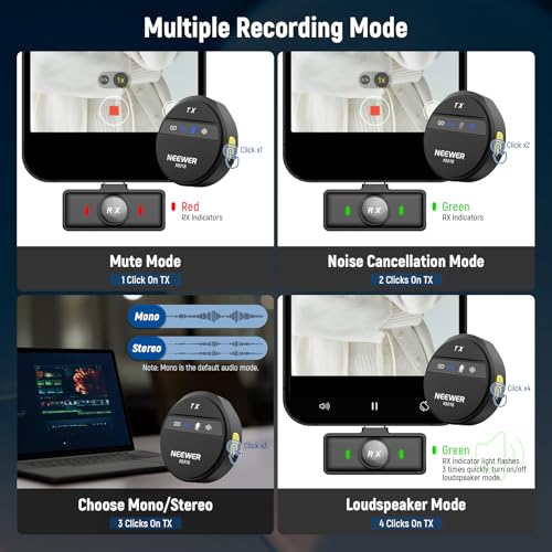 NEEWER Wireless Lavalier Microphone System Compatible with iPhone Android Phone PC Laptop Computer, Noise Cancelling Mini Lapel Mic Set with USB C OTG Charging Case 24H Battery 200m Long Range, KM18