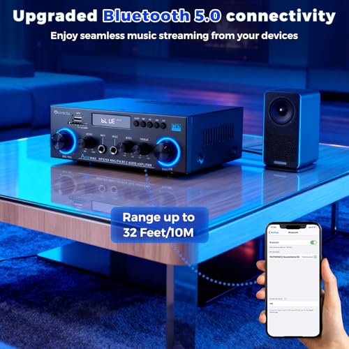 Romicta AK50MAX Stereo Audio Amplifier, Home Audio Stereo Receiver Bluetooth 5.0 with 400W 2.0 Channel FM Radio, Echo, USB, SD Card, AUX with Remote Control Home Theater Audio Stereo System - style: AK50MAX(AK45 Upgrade Version)