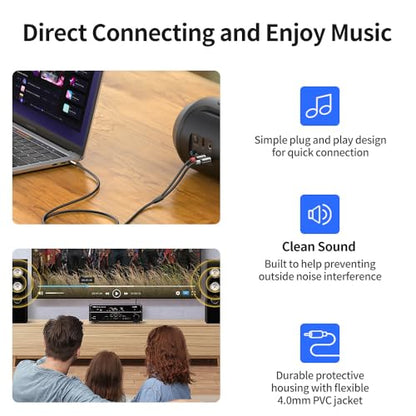 3.5mm to 2RCA Adapter Cable 6.6 Feet /2m Aux TRS 1/8 Inch Jack to 2 RCA Male to Male Y Splitter Cord for Hi-Fi System, Phone, Speaker, MP4, Tablet, HDTV - size: 6.6 Feet/2m