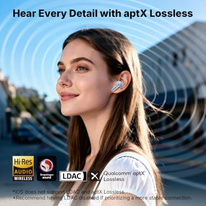 EarFun Air Pro 4+ Adaptive Noise Cancelling Wireless Earbuds, Dual Drivers | Qualcomm aptX Lossless, Translation Earbuds, Snapdragon Sound, 6 Mics AI Calls, Hi-Res Sound, LDAC, Bluetooth 6.0, 54H, Blue - color: Blue