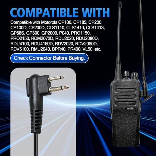 WODASEN Over the Ear Headset with Boom Mic Finger PTT for Radio Single Ear Overhead Headphones for CP100 CP185 CP200d CLS1110 CLS1410 RDM2070D RDU2080D (for Motorola 2-Pin)