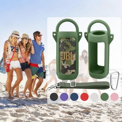 for JBL Grip Portable Waterproof Speaker Silicone Case, Army Green | Portable Travel Soft Cover with Adjustable Shoulder Strap and Carabiner, Protective Skin Case, Anti-Slip Feet - color: Army Green Case